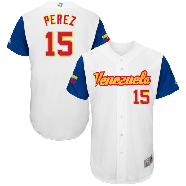 customized Men Venezuela Baseball #15 Salvador Perez Majestic White 2017 World Baseball Classic Authentic Jersey